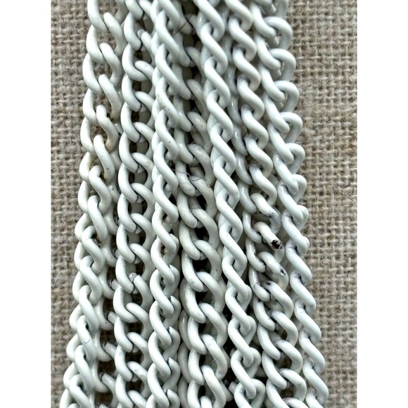 Vintage Monet‎ White Enamel over Metal Chain Necklace with Tassel Signed 24in - Picture 5 of 13